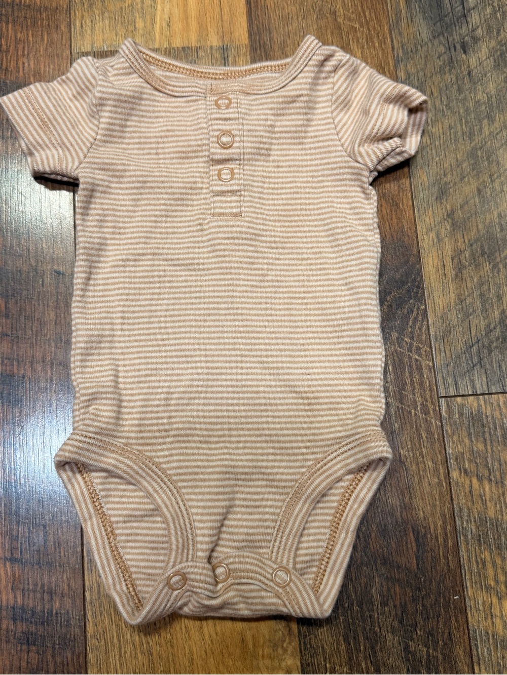 Carter's Striped Short-Sleeve One-Piece in Beige and White